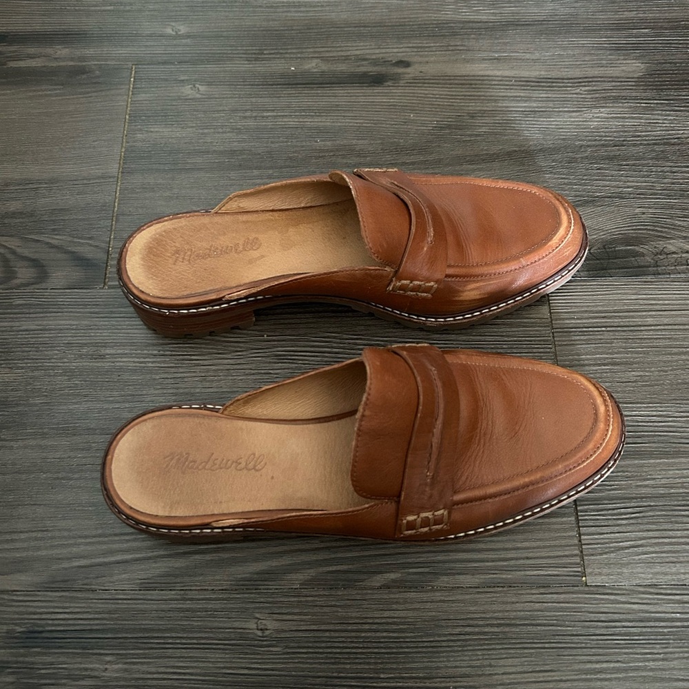 Madewell Cognac Leather Slip-On Loafer Mules - Picture 2 of 7